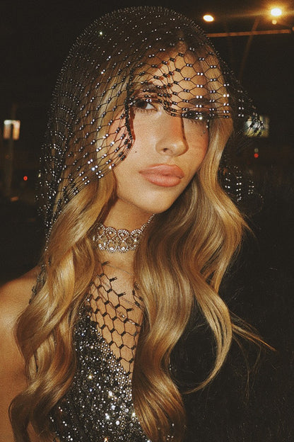 Fashion Fishnet Rhinestone Hooded Vest