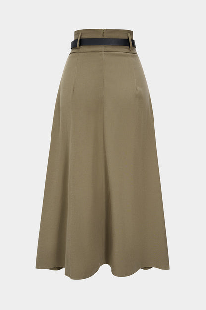 Belted Asymmetrical Ruched High Waist Skirt