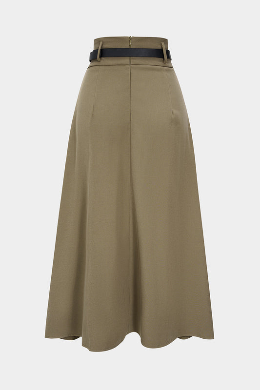 Belted Asymmetrical Ruched High Waist Skirt