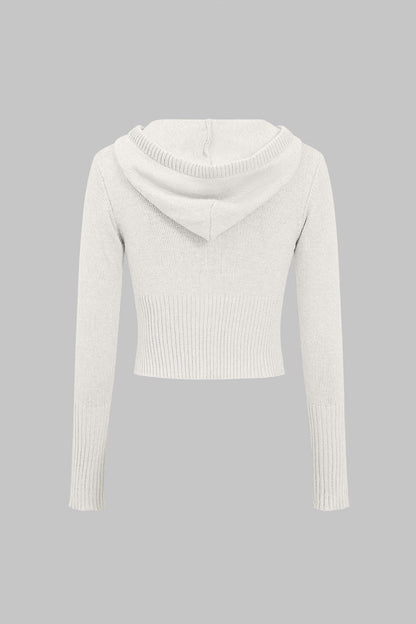 Solid Knit Hooded Top And Asymmetrical Pants Set