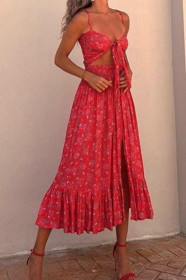 Vestido floral con lazo en el pecho