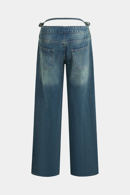 Low Rise Tie-Waist Wide Leg Jeans