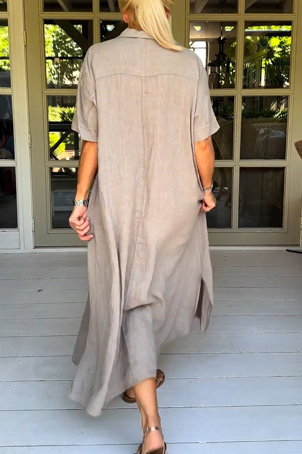 Vestido midi elegante, liso y de media manga 