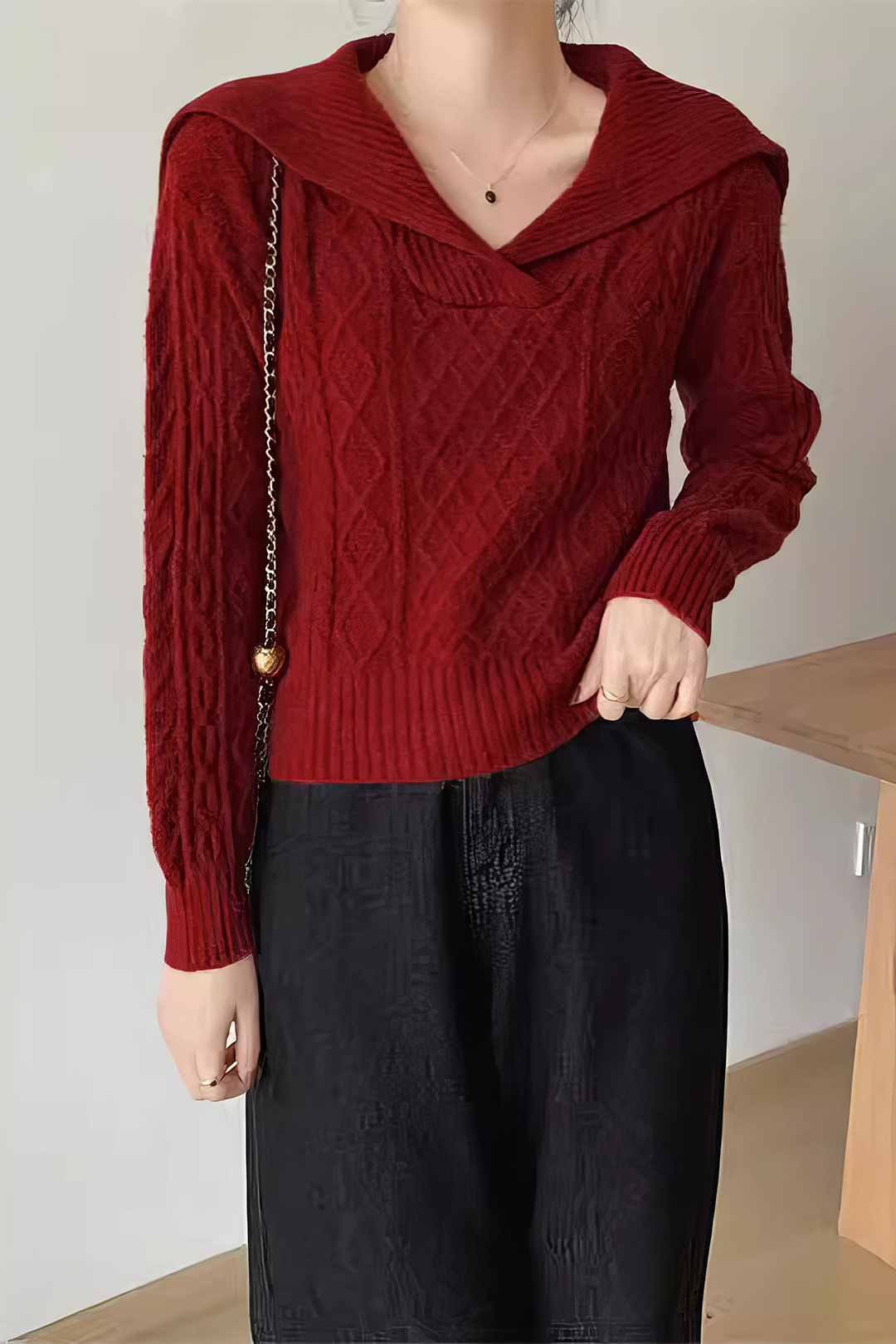 Cable Diamond Sweater Long-Sleeve Top