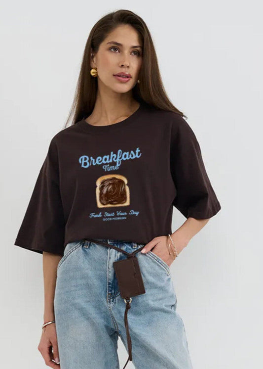 ChocoToast - Graphic Oversized Tee in Cocoa Brown