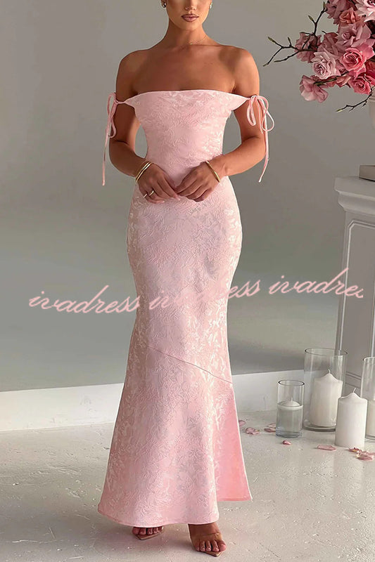 Jacquard Fabric Elegant Suspender Tie Slim Fishtail Maxi Dress