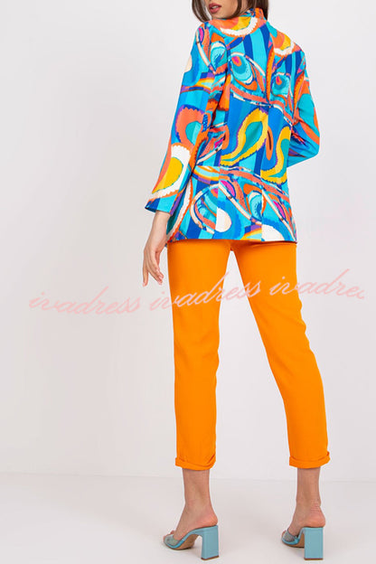 Multicolor Graphic Print Lapel Long Sleeve Blazer