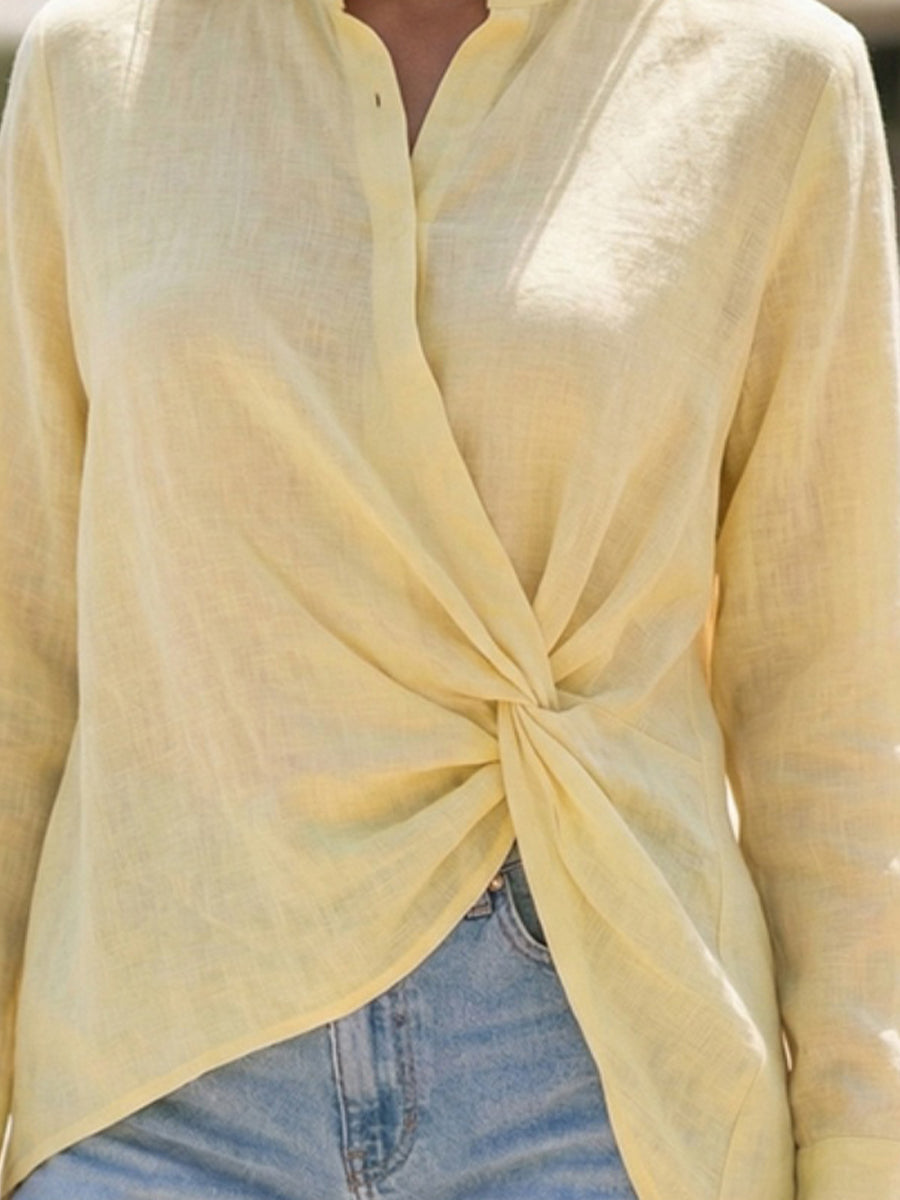 sheenchic Daily Yellow Shirt Collar Long Sleeve Asymmetric Hem Casual Blouses [Pre-Order]