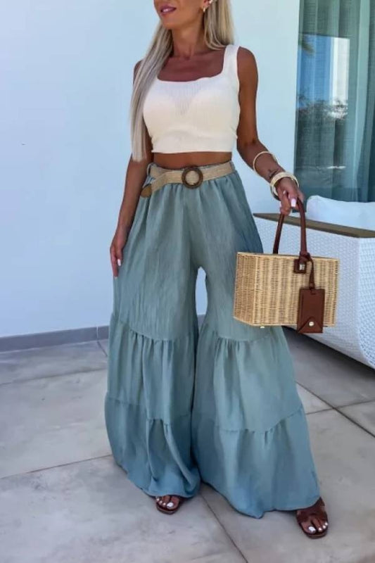 Casual elastic pants high waisted flared pants