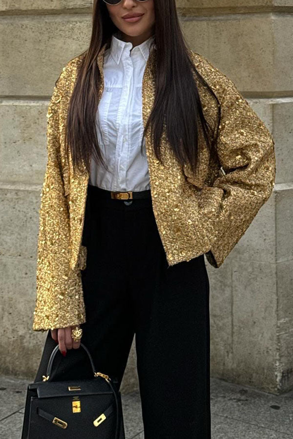 Sequined small stand collar jacket