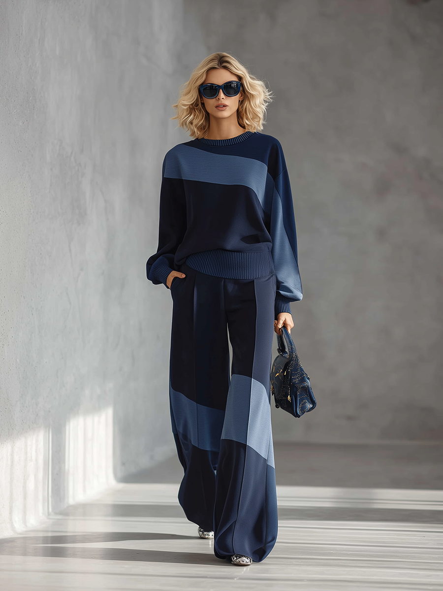 Casual Sportswear Patchwork Sweatshirt And Sweatpants Set