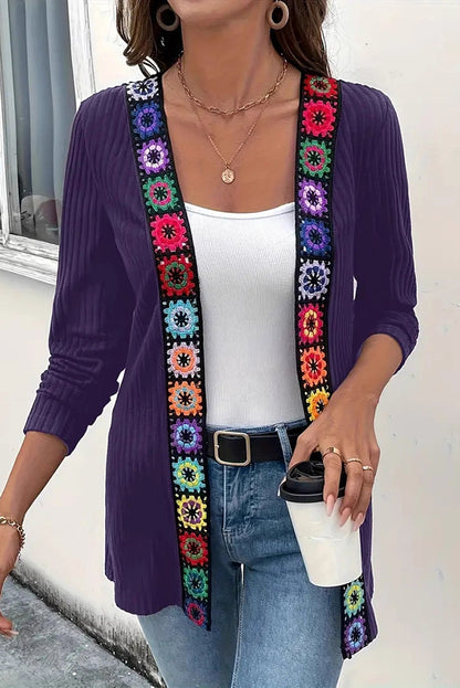 Bohemian Style Floral Edge Long Sleeve Casual Knitted Cardigan