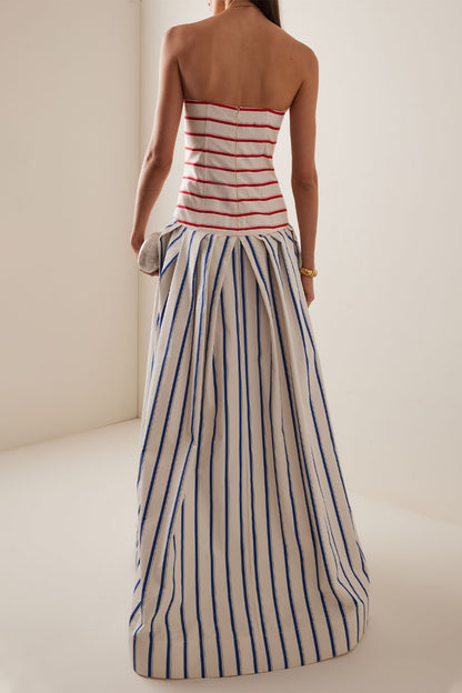 Bandeau Striped Print Sling Maxi Dress