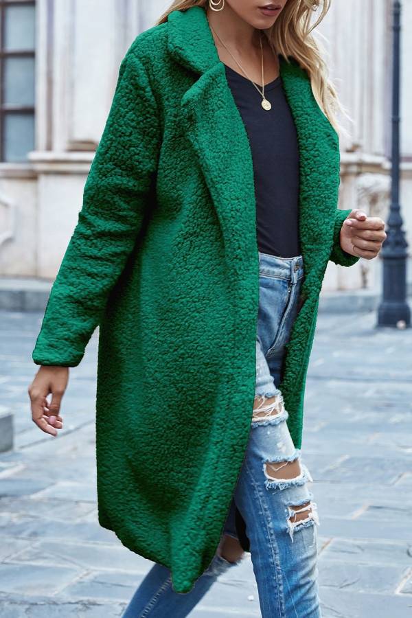 abrigo largo con cuello de traje de felpa 