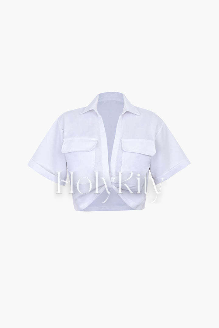 Flap Pocket Twist Hem Shirt