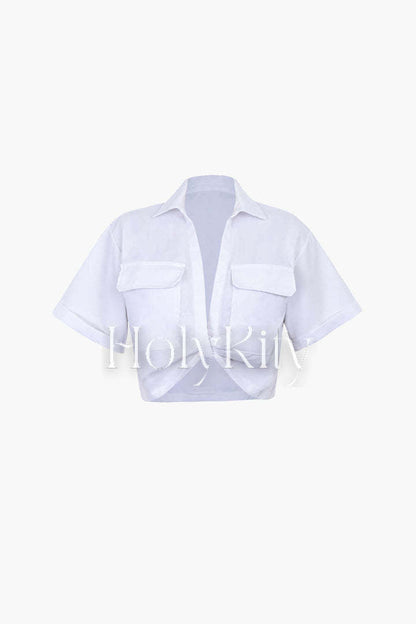 Flap Pocket Twist Hem Shirt