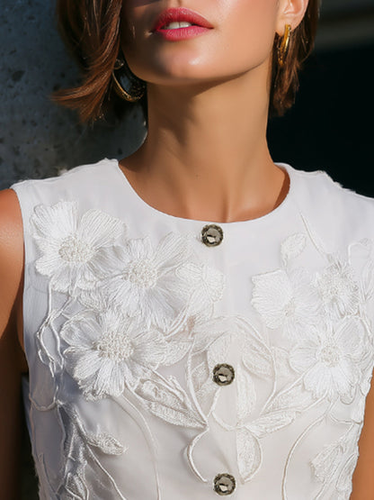 Elegant Sleeveless Floral Embroidered Vest Top
