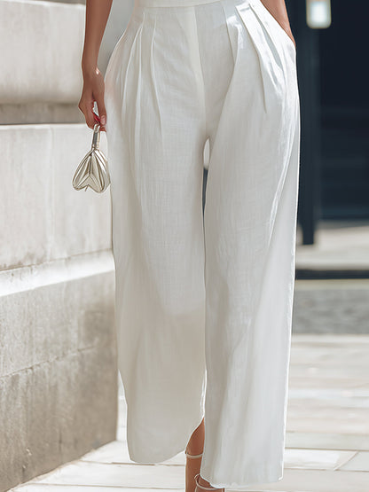 Linen-Blend Vest & Wide-Leg Trouser Set