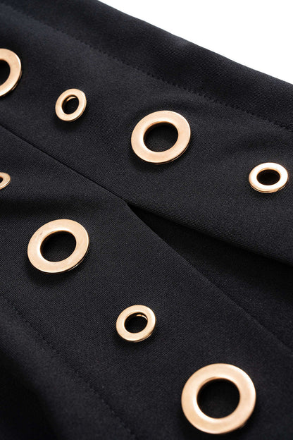 Metallic Eyelet Zipper Sleeveless Midi Dress