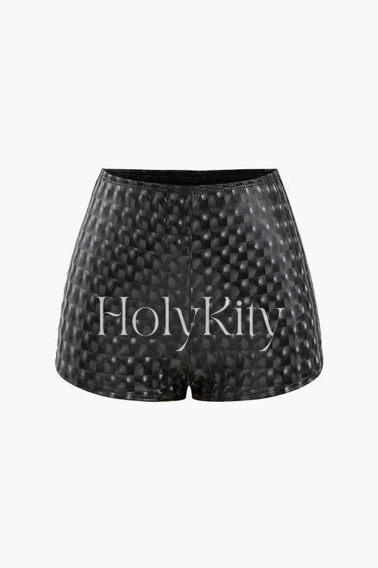 Checkered-effect Faux Leather Shorts