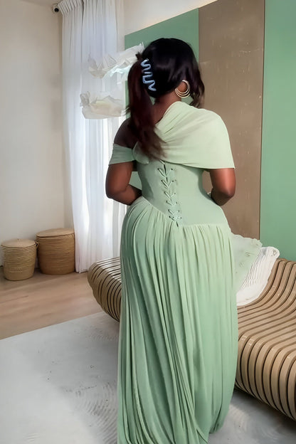 Mint Green Ruched Chiffon Maxi Gown