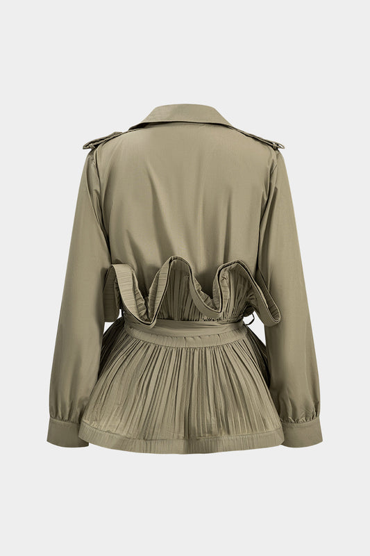 Pleated Ruffle Tie-Up Jacket