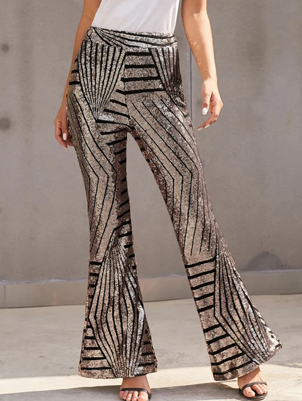 Fashion Sequin High Waist Flared Leg Pants