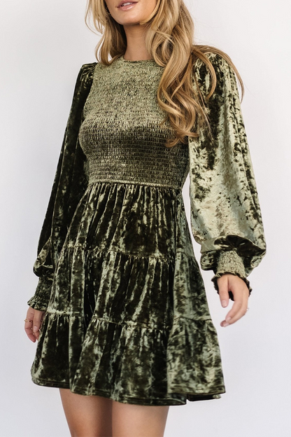 Vestidos casuales de terciopelo con volantes y cuello redondo (4 colores)