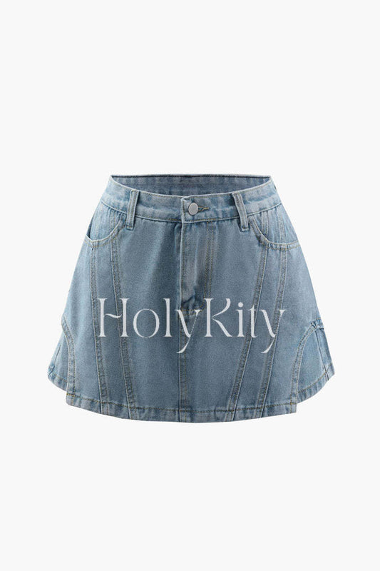 Contrast-Stitch Denim Shorts