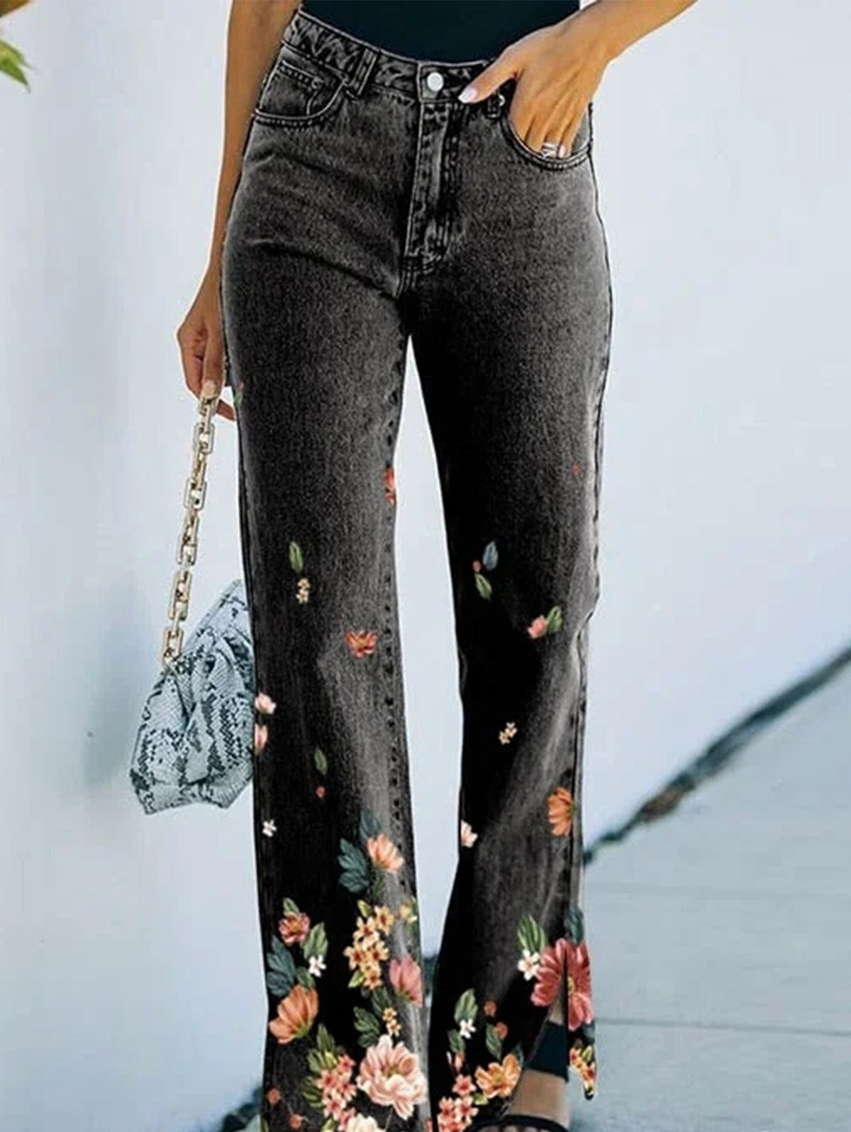Daily Floral Graphic High Waisted Pocket Flared Pants