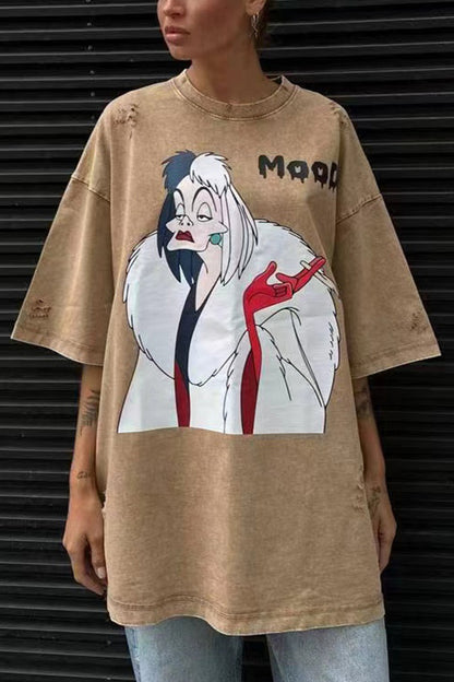 Camiseta holgada informal de manga corta con cuello redondo y estampado de anime de Halloween 