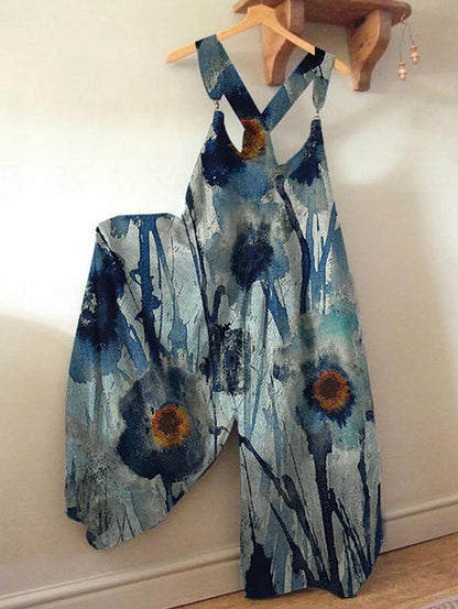 Casual Patchwork Loose Wide Leg Harem Jumpsuit