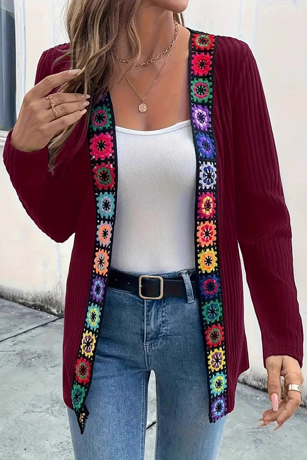 Bohemian Style Floral Edge Long Sleeve Casual Knitted Cardigan