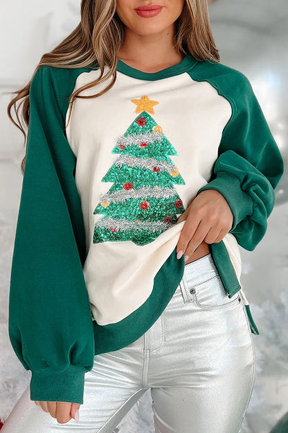 Sudadera de manga larga con lentejuelas y árbol de Navidad 