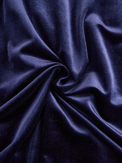 Party Navy Blue High Collar Long Sleeve Ruffled Casual Velvet Midi Dresses