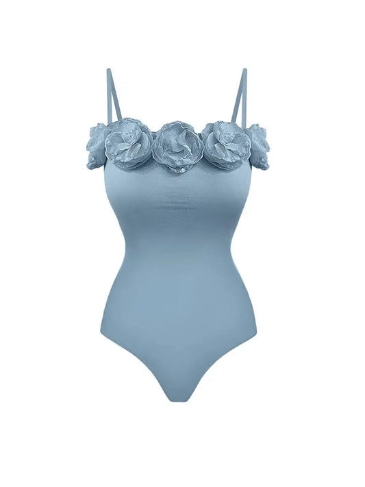 French Style Swimsuit with Handcrafted Floral Appliqué