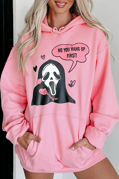 You Hang Up First Graphic Pocket Long Sleeve Hoodie