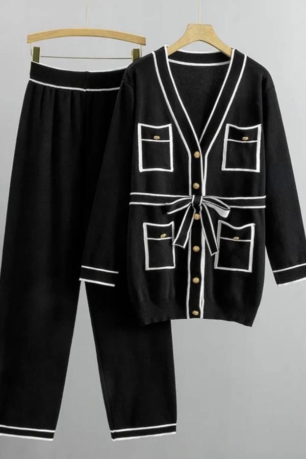 Elegant Color Contrast Two-piece Sweater Suit