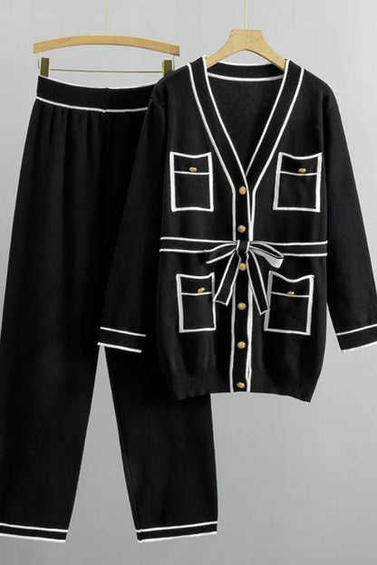 Elegant Color Contrast Two-piece Sweater Suit