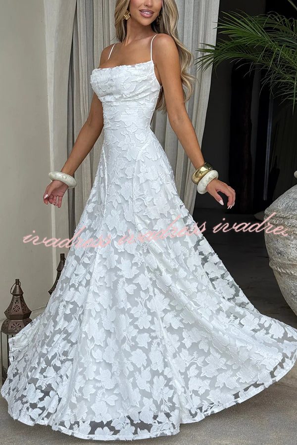 Francis Floral Burnout Jersey Fabric Cowl Neck Back Lace-up Maxi Dress