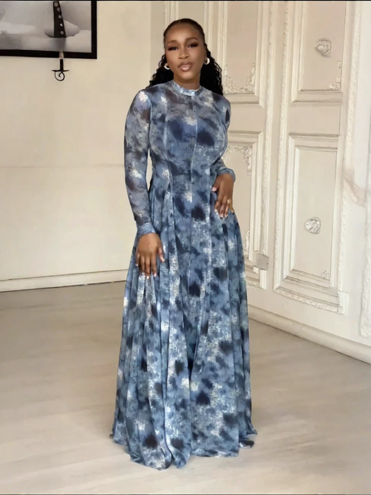 Lyric Dye Blue Abstract Maxi Dress