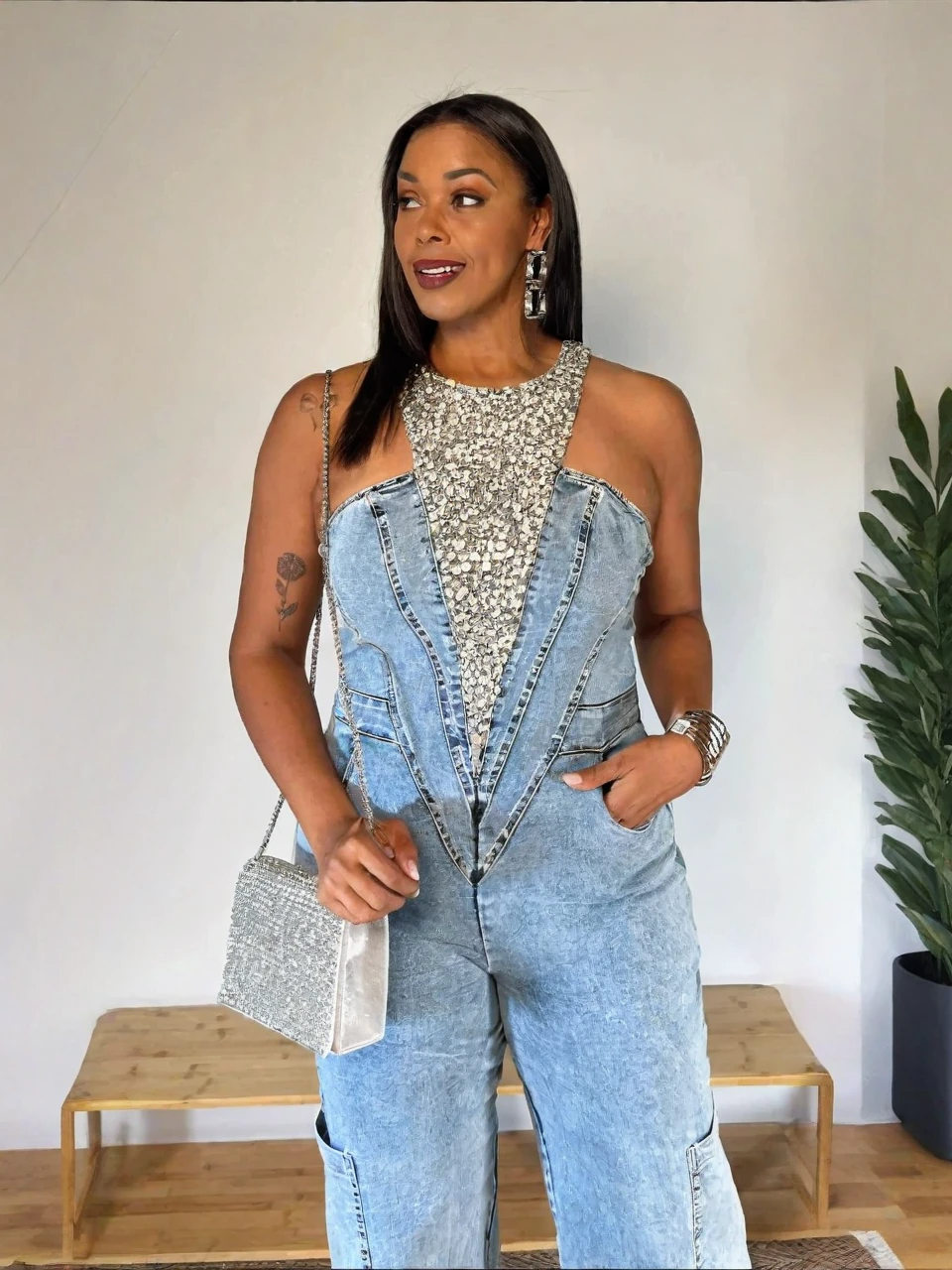 Bedazzled Blue Denim Jumpsuit