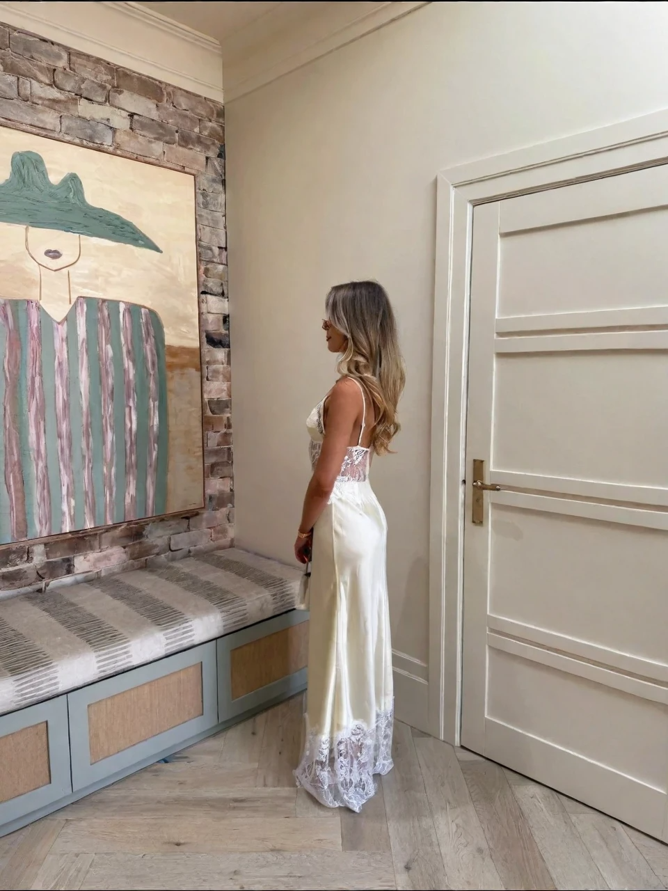 Satin & Lace Spliced V-Neck Maxi Dress