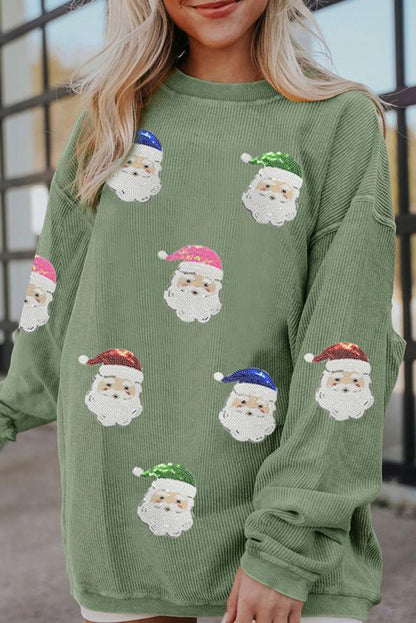 Sudadera holgada de manga larga con estampado de pavo colorido y lentejuelas 