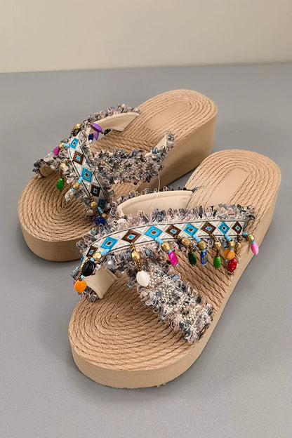 Zapatos de playa con borlas de estilo étnico bohemio 