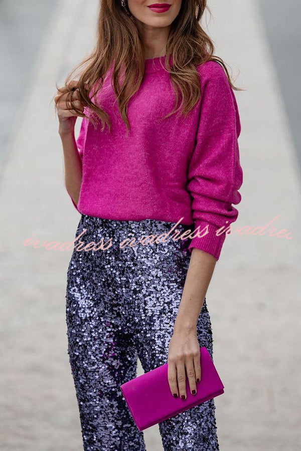 Diva Velvet Sequin High Rise Elastic Waist Flare Pants