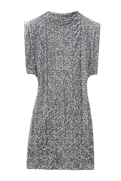 Fashionable Sequined Round Neck Sleeveless Slim-fit Mini Dress