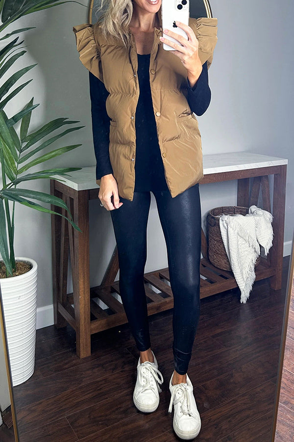 Chaleco con bolsillos y solapa abotonada y mangas con volantes de Remi 