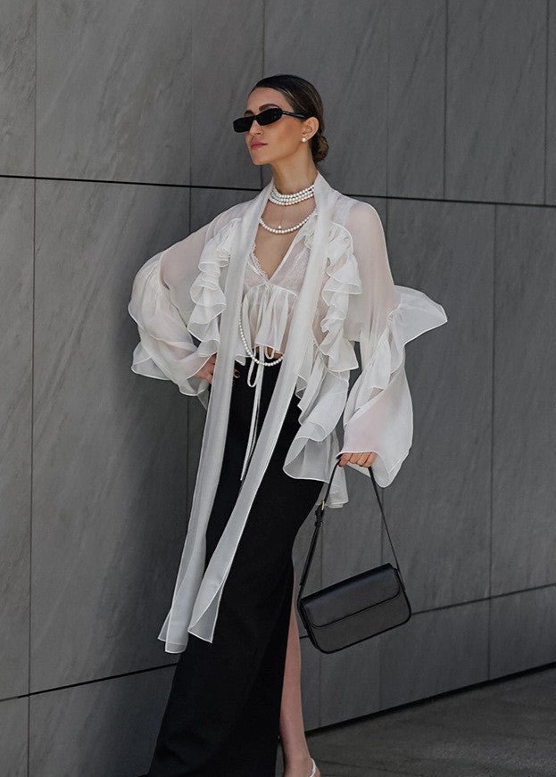 Sierra - Sheer Ruffle Tie-Front Blouse