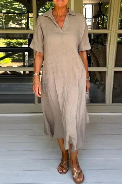 Vestido midi elegante, liso y de media manga 